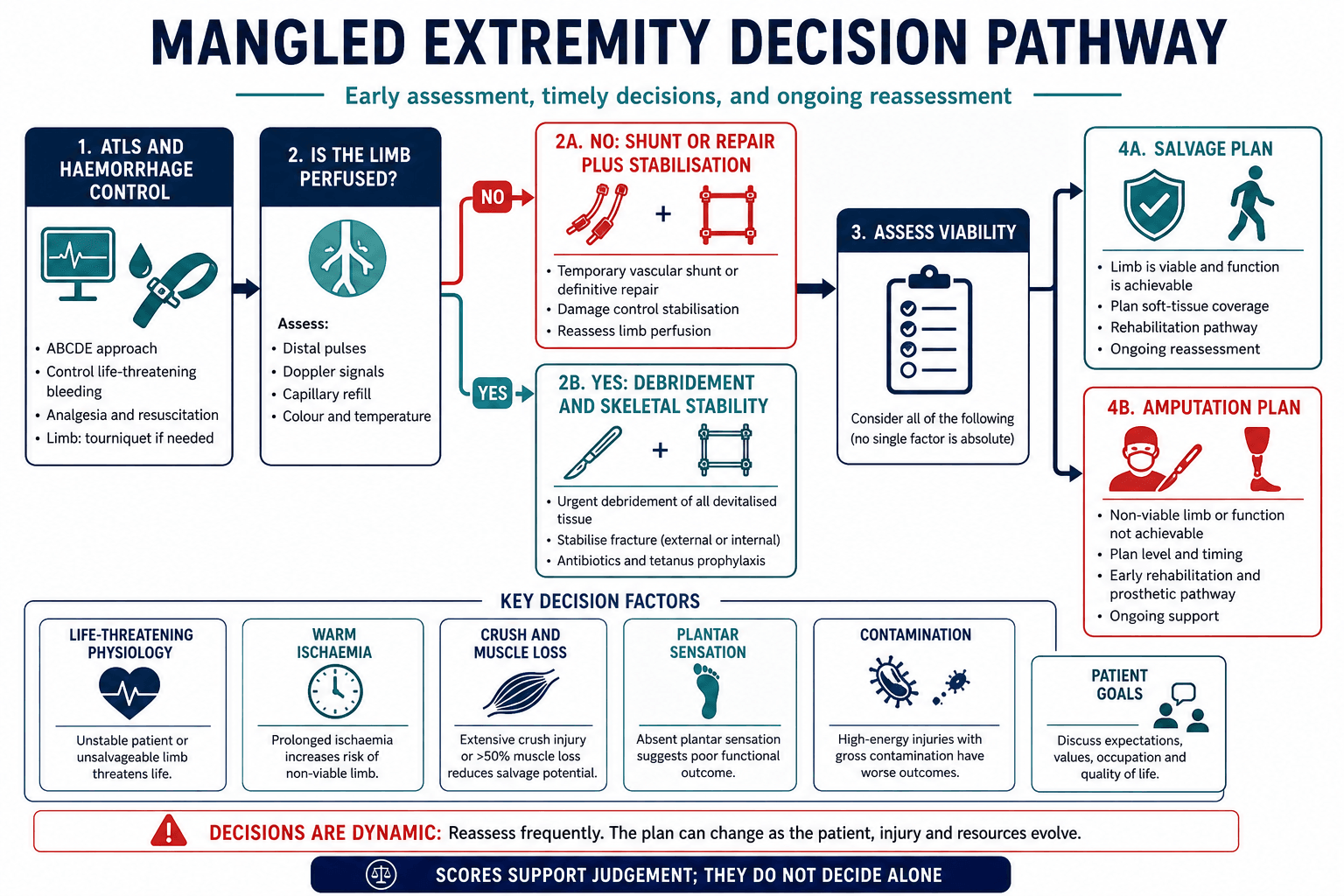 Mangled extremity decision pathway from resuscitation to salvage or amputation planning