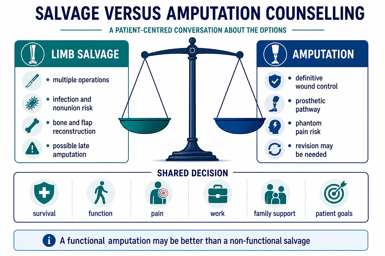 Balanced counselling framework for limb salvage versus amputation