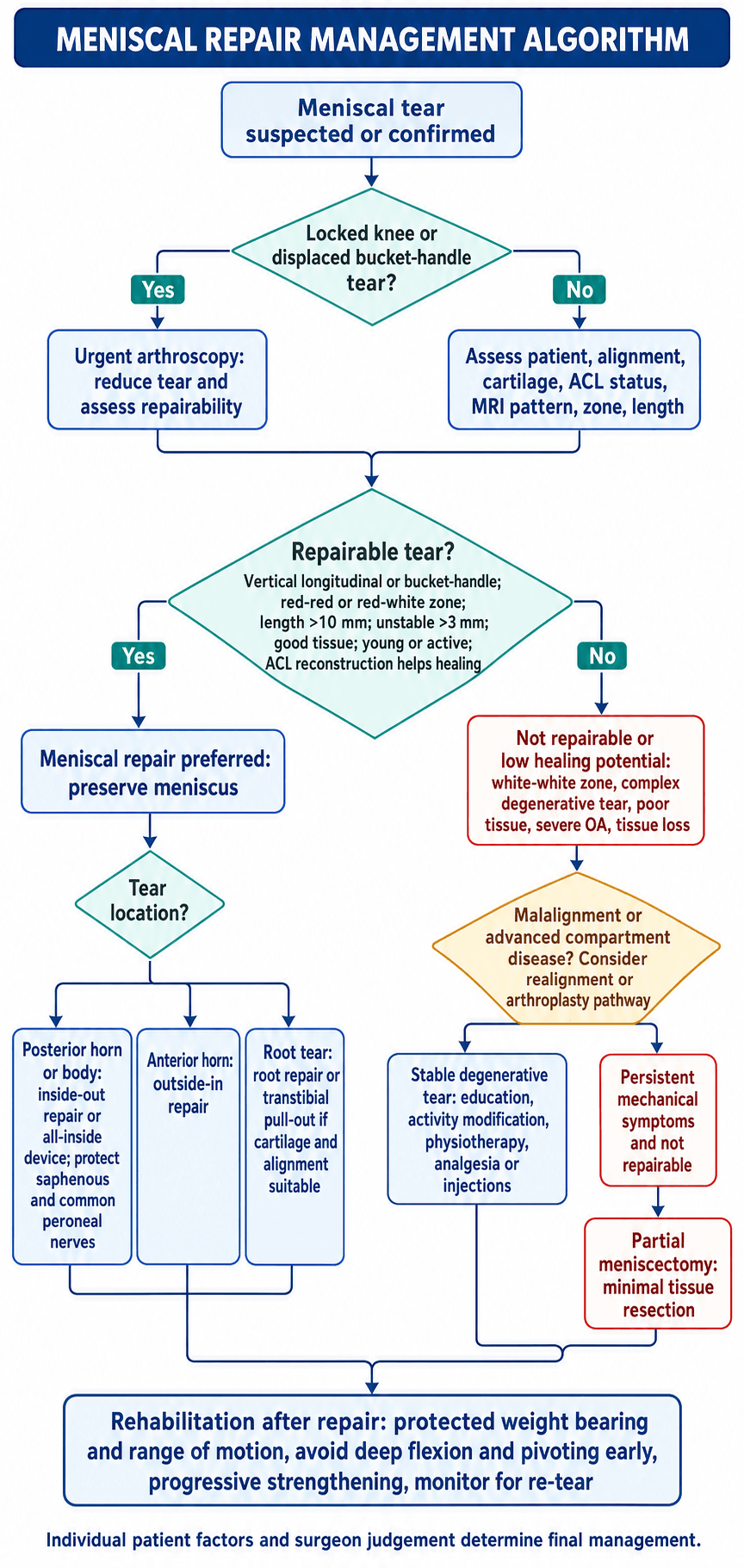 Meniscal repair management algorithm flowchart