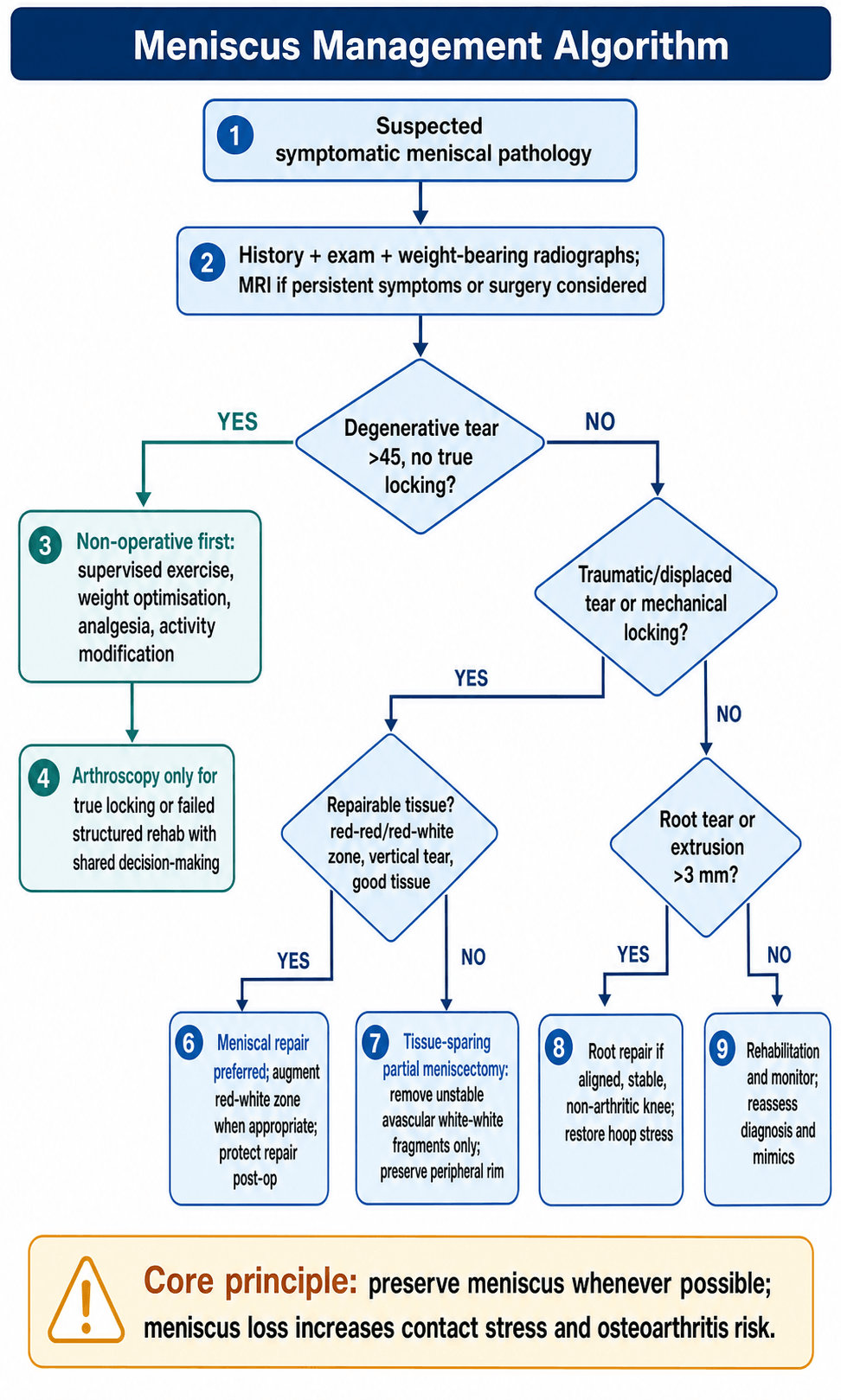 Meniscus management algorithm flowchart