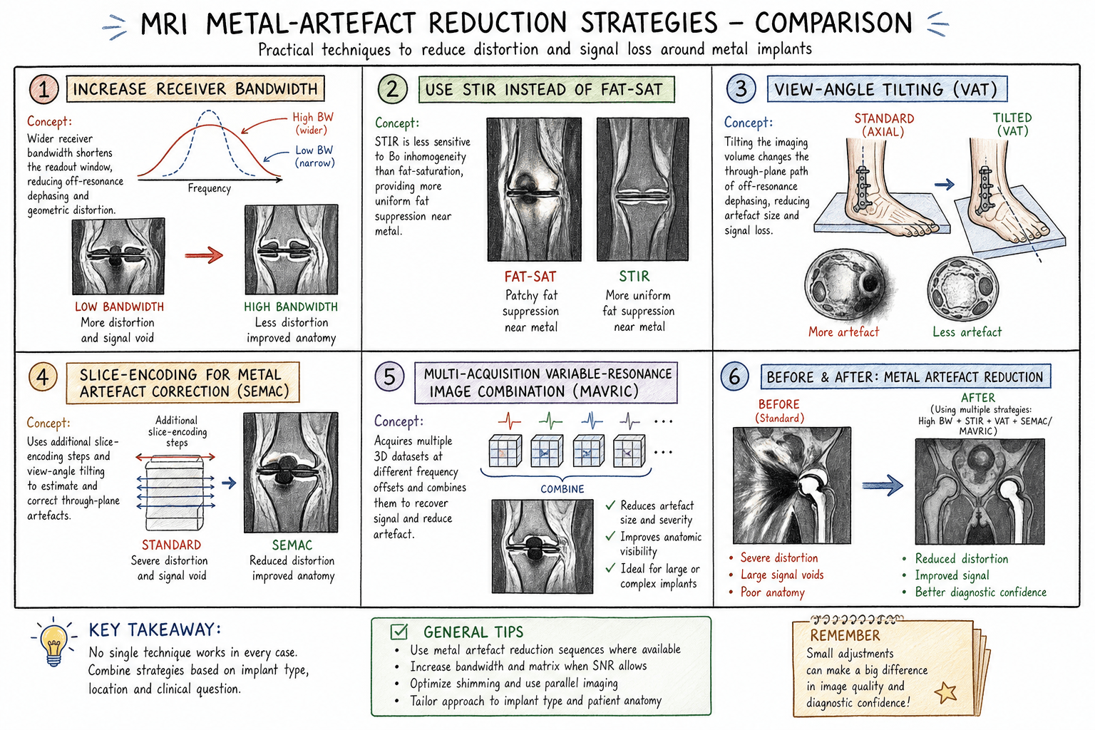 Metal artefact reduction sequence techniques including VAT, SEMAC and MAVRIC
