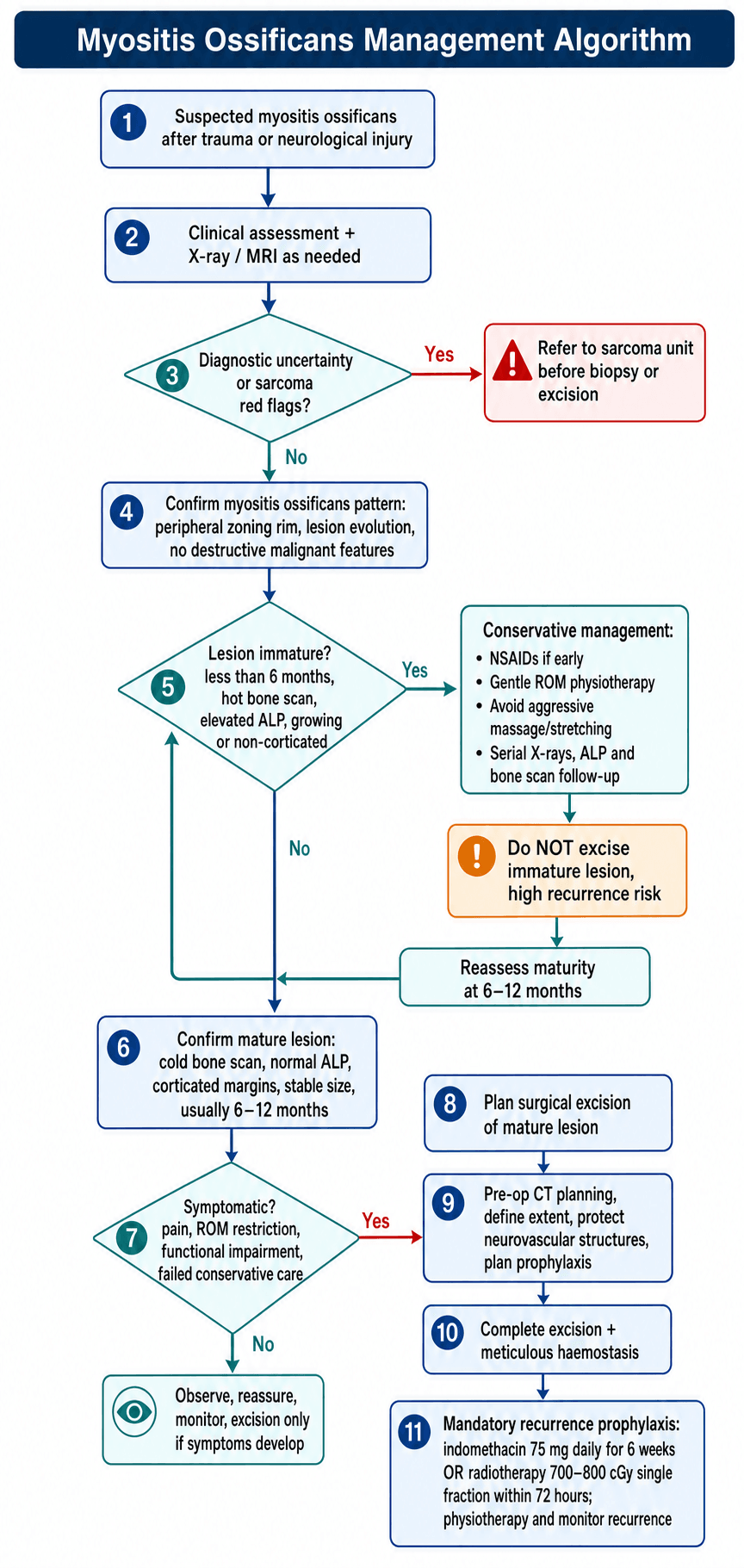 myositis ossificans management algorithm flowchart