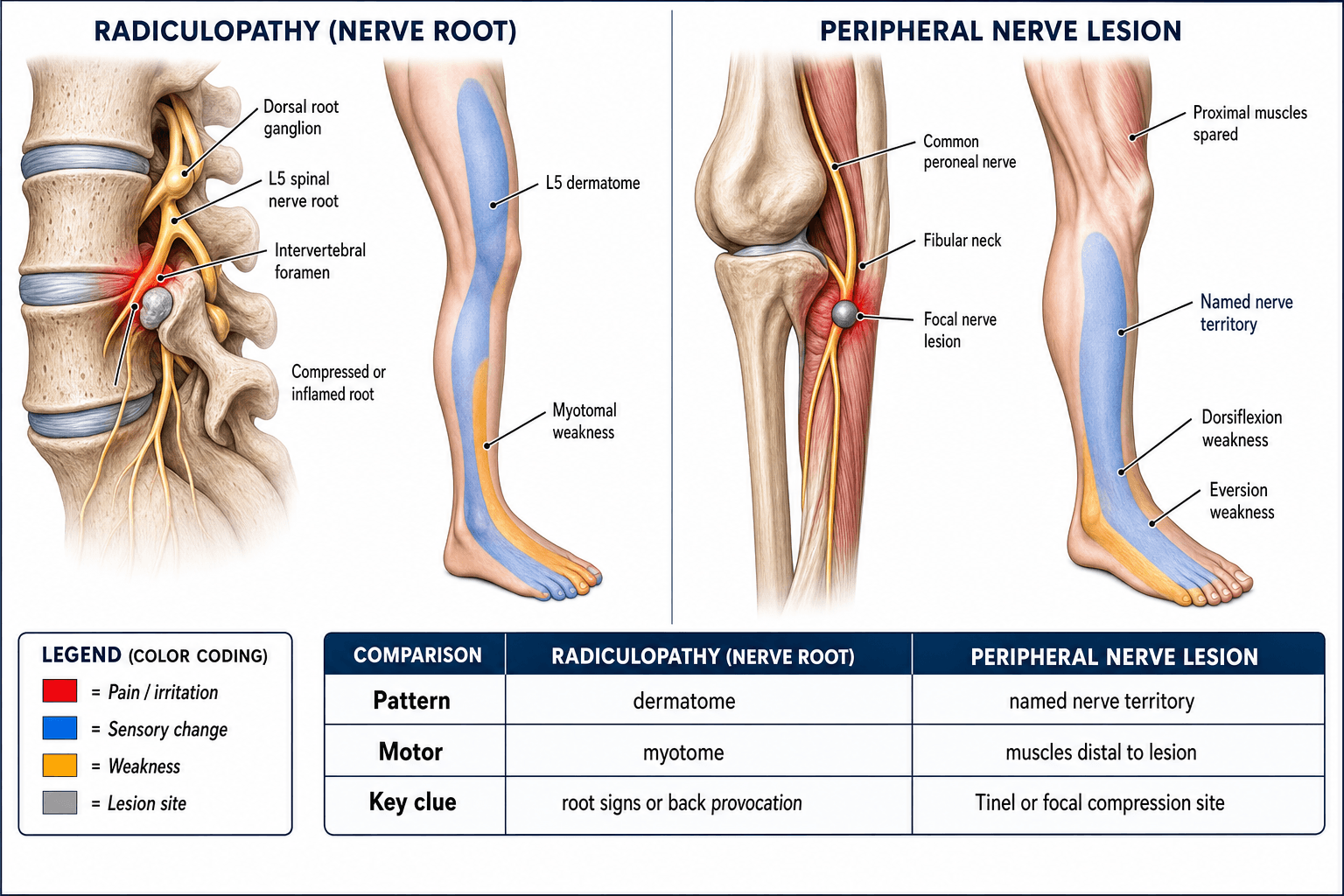 Radiculopathy vs Peripheral Nerve Lesion