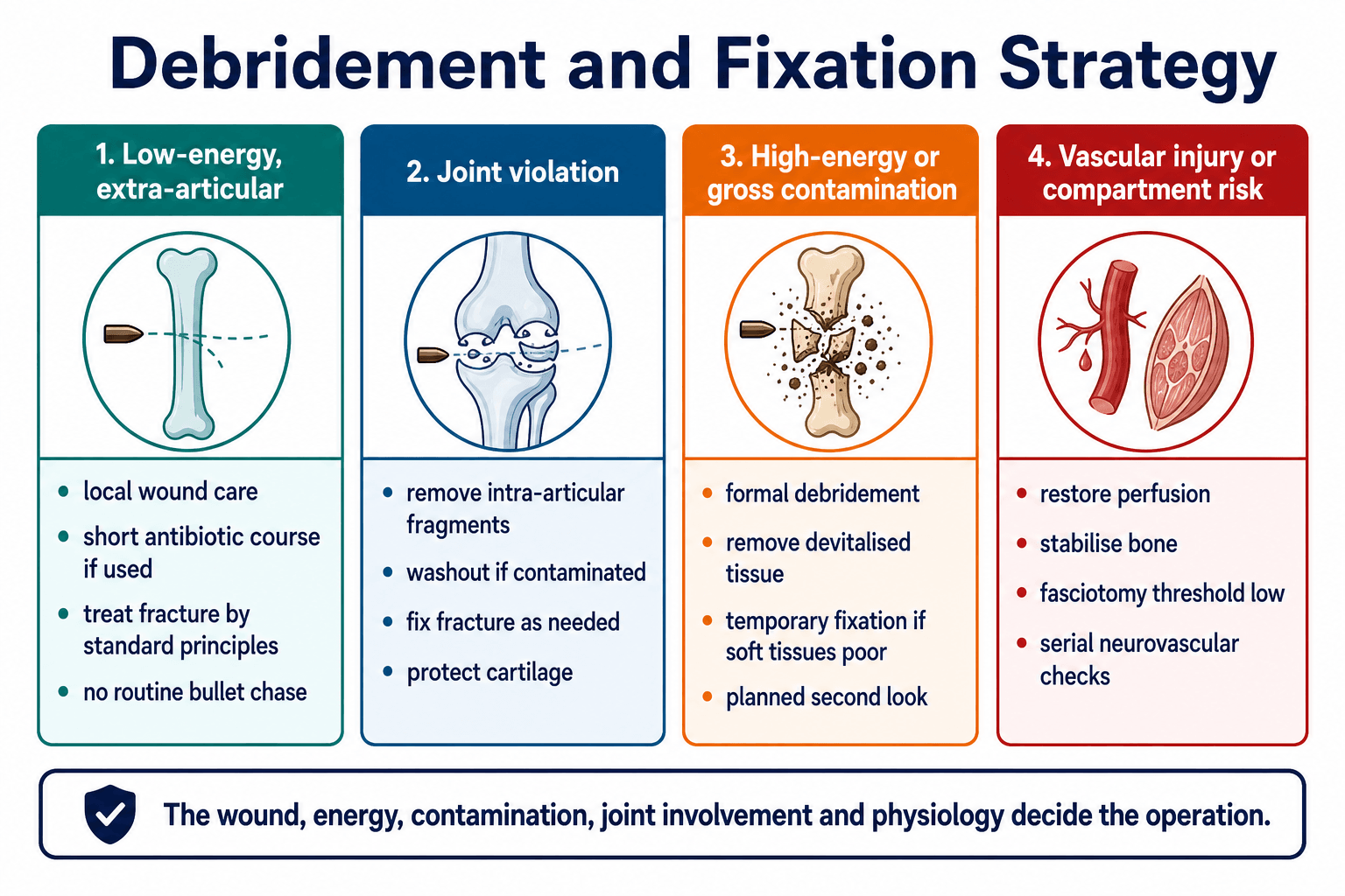 Debridement and fixation strategy matrix for extremity gunshot wounds