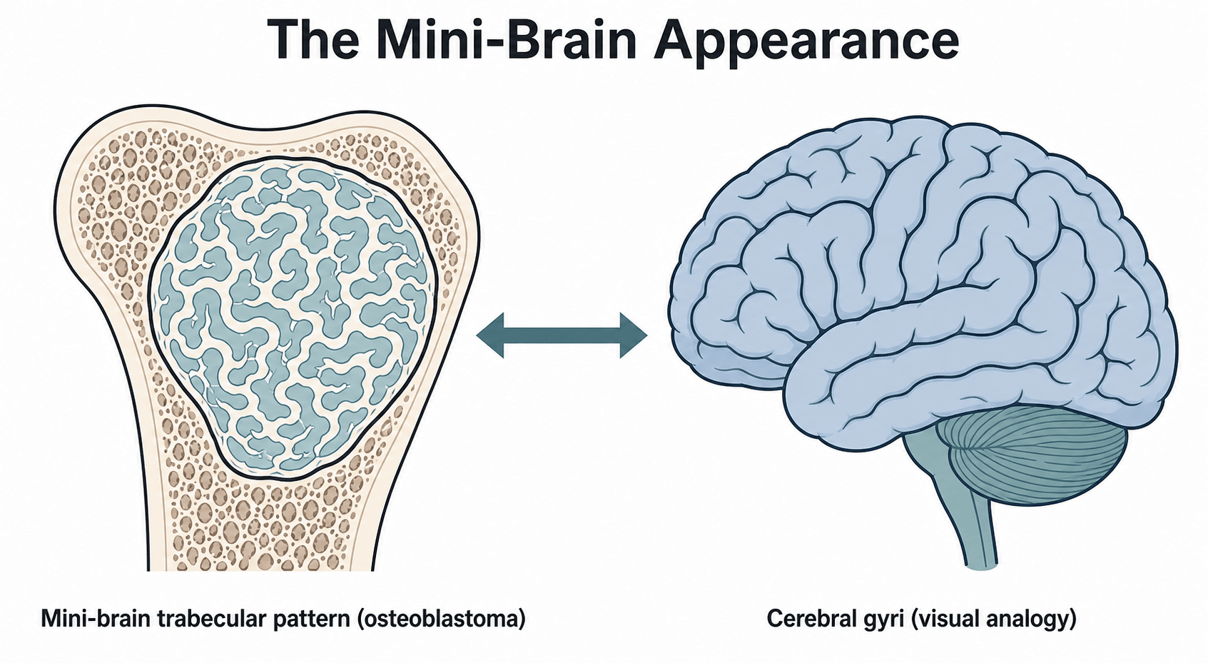 Schematic comparing the mini-brain trabecular pattern of osteoblastoma to cerebral gyri