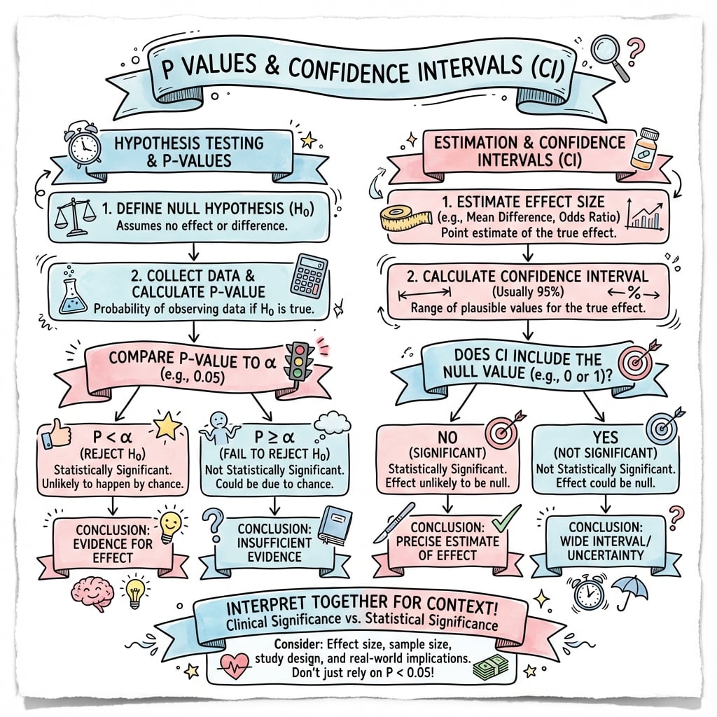 Management algorithm for P Values Confidence Intervals