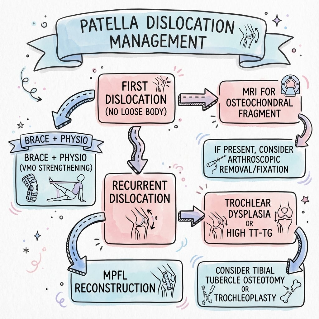 Patellofemoral instability management algorithm flowchart