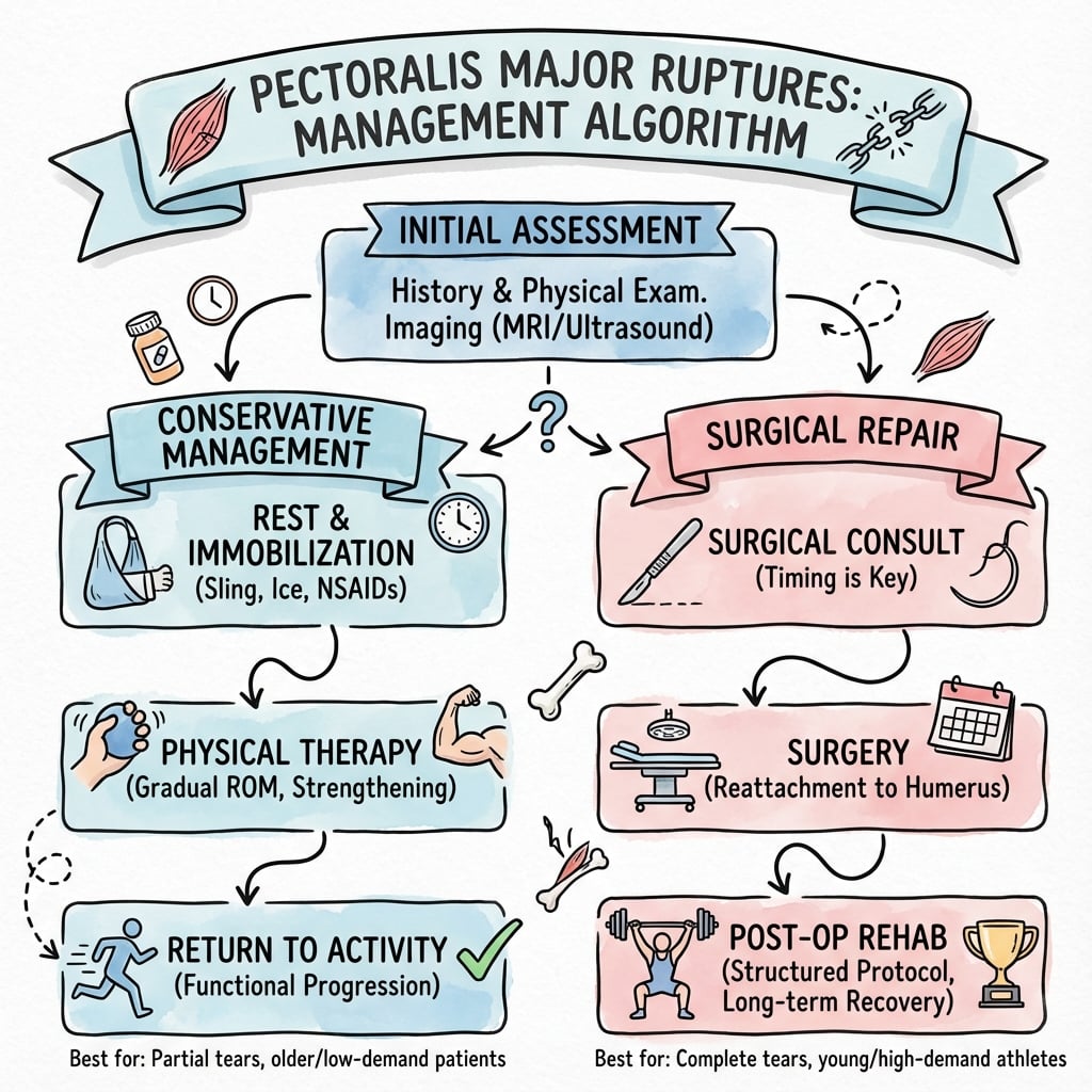 Management algorithm for pectoralis major ruptures.