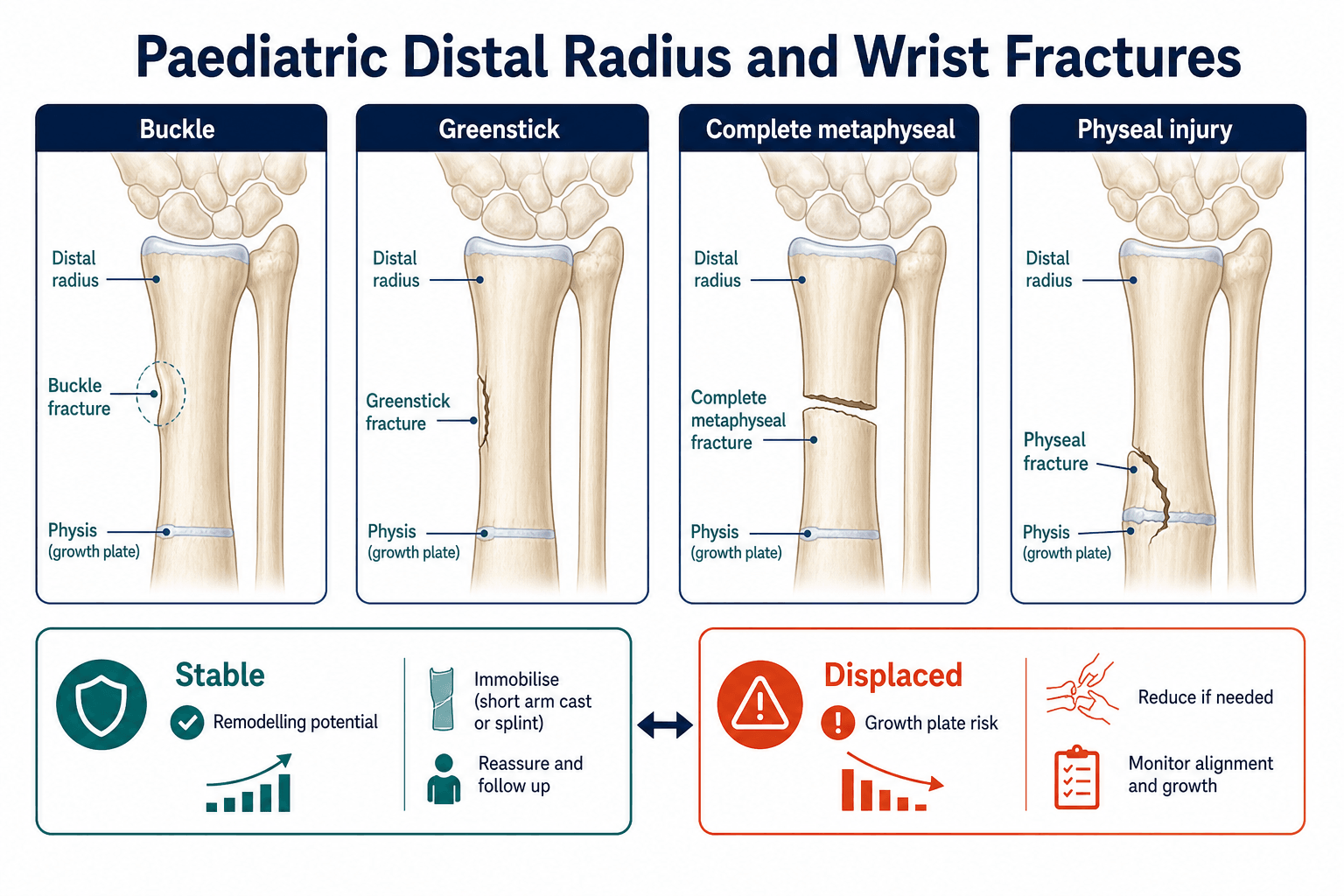 Paediatric distal radius and wrist fracture pattern overview diagram