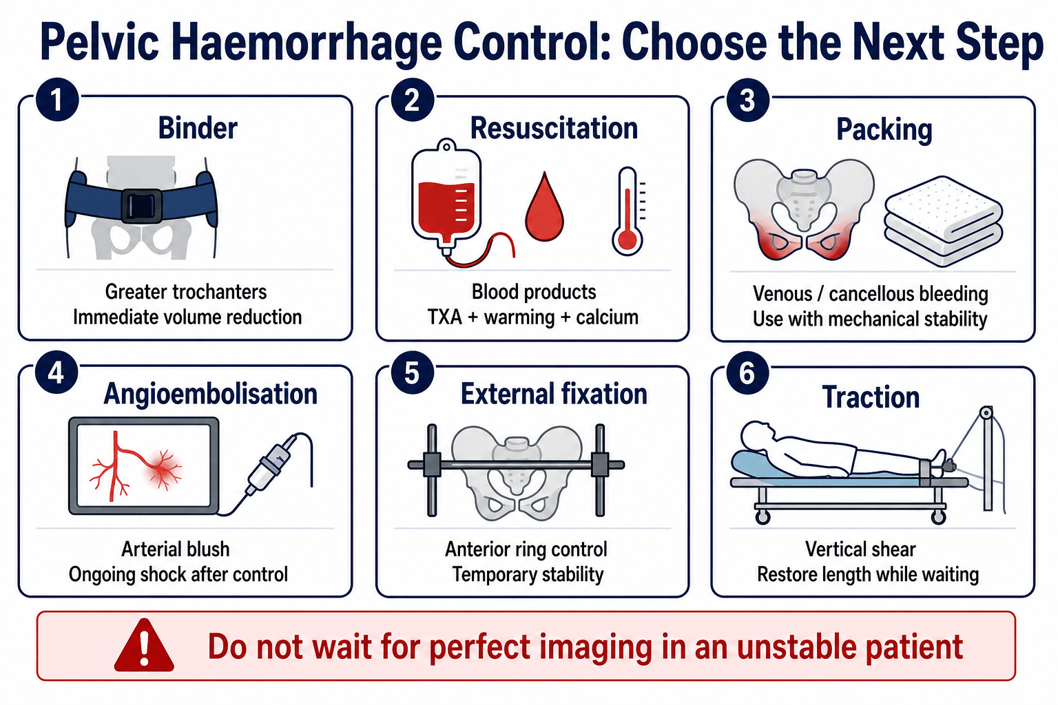 Pelvic haemorrhage control decision matrix