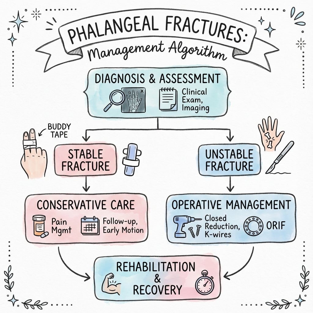 Phalangeal fractures treatment algorithm flowchart
