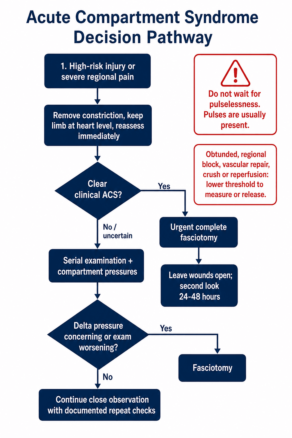 Management algorithm and diagnostic pathway for suspected acute compartment syndrome.