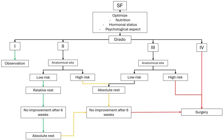 Clinical algorithm integrating MRI grade and anatomical risk to manage stress fractures in athletes