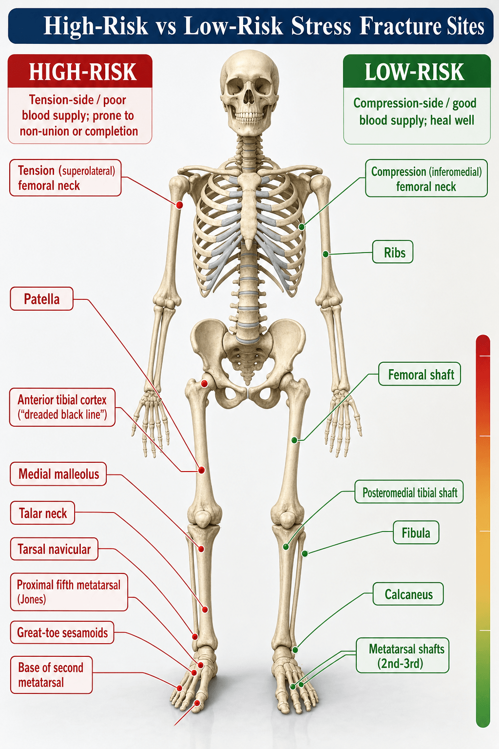 high-risk vs low-risk stress fracture sites