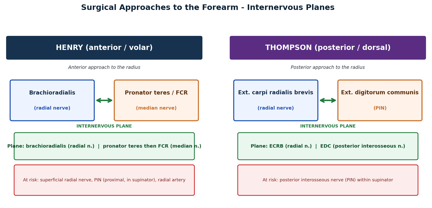 forearm surgical approaches internervous planes (Henry, Thompson)