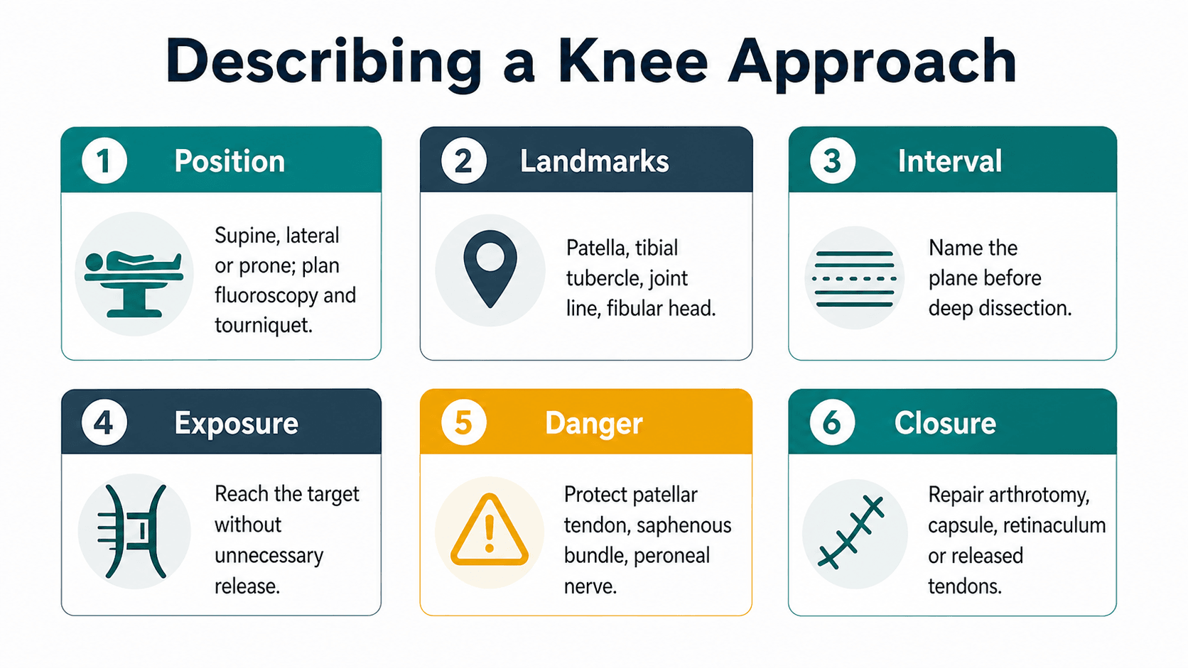Checklist for describing a knee surgical approach