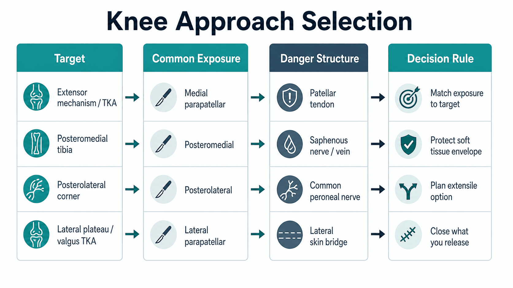 Knee approach selection decision matrix