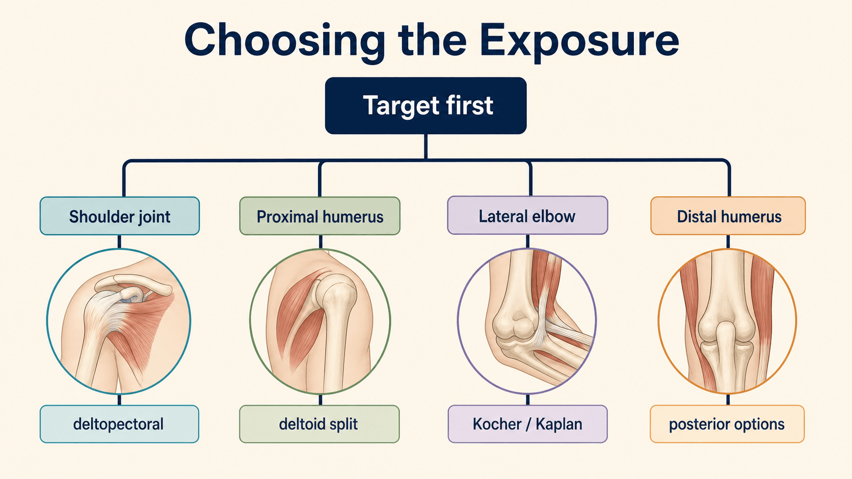 Flowchart for choosing shoulder and elbow exposure by operative target