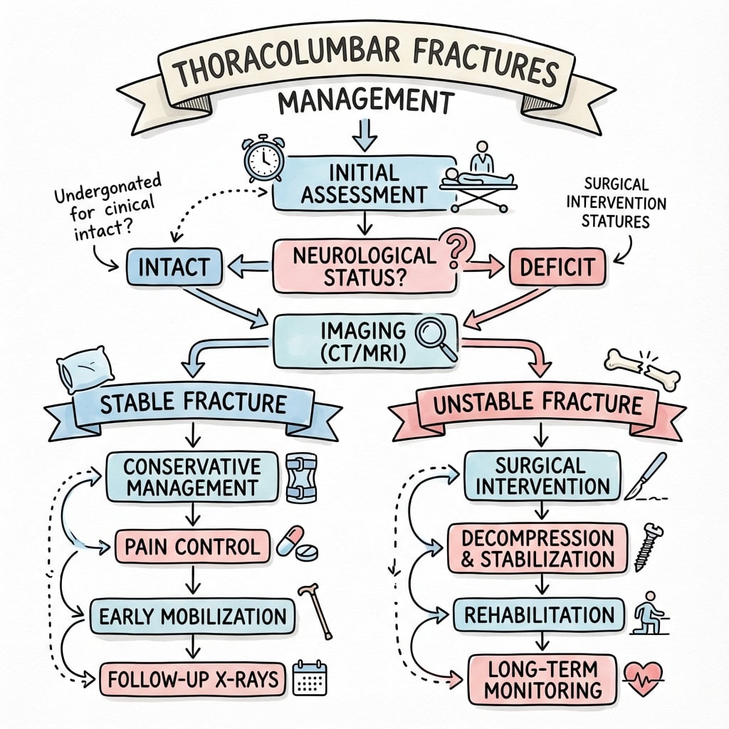 Treatment algorithm flowchart for thoracolumbar fractures using TLICS
