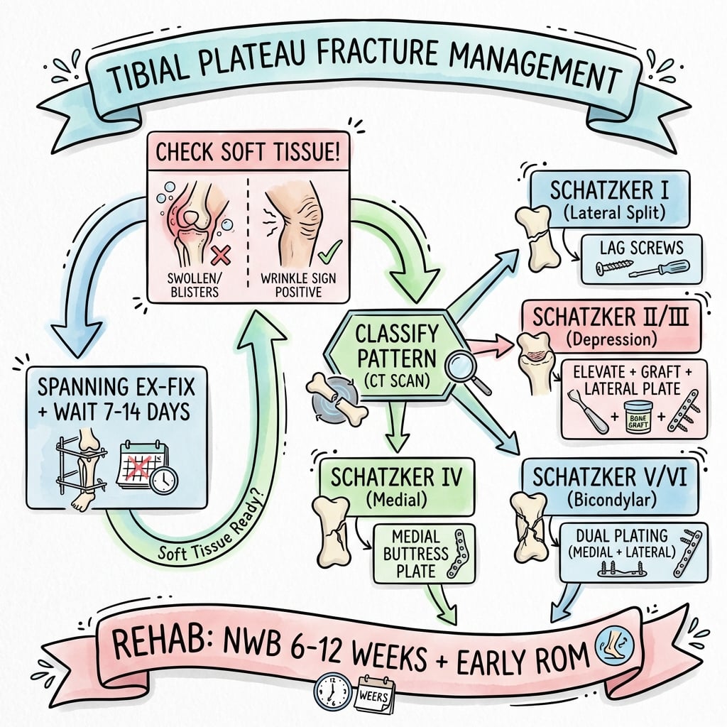Tibial Plateau Fracture Management Algorithm Sketchnote