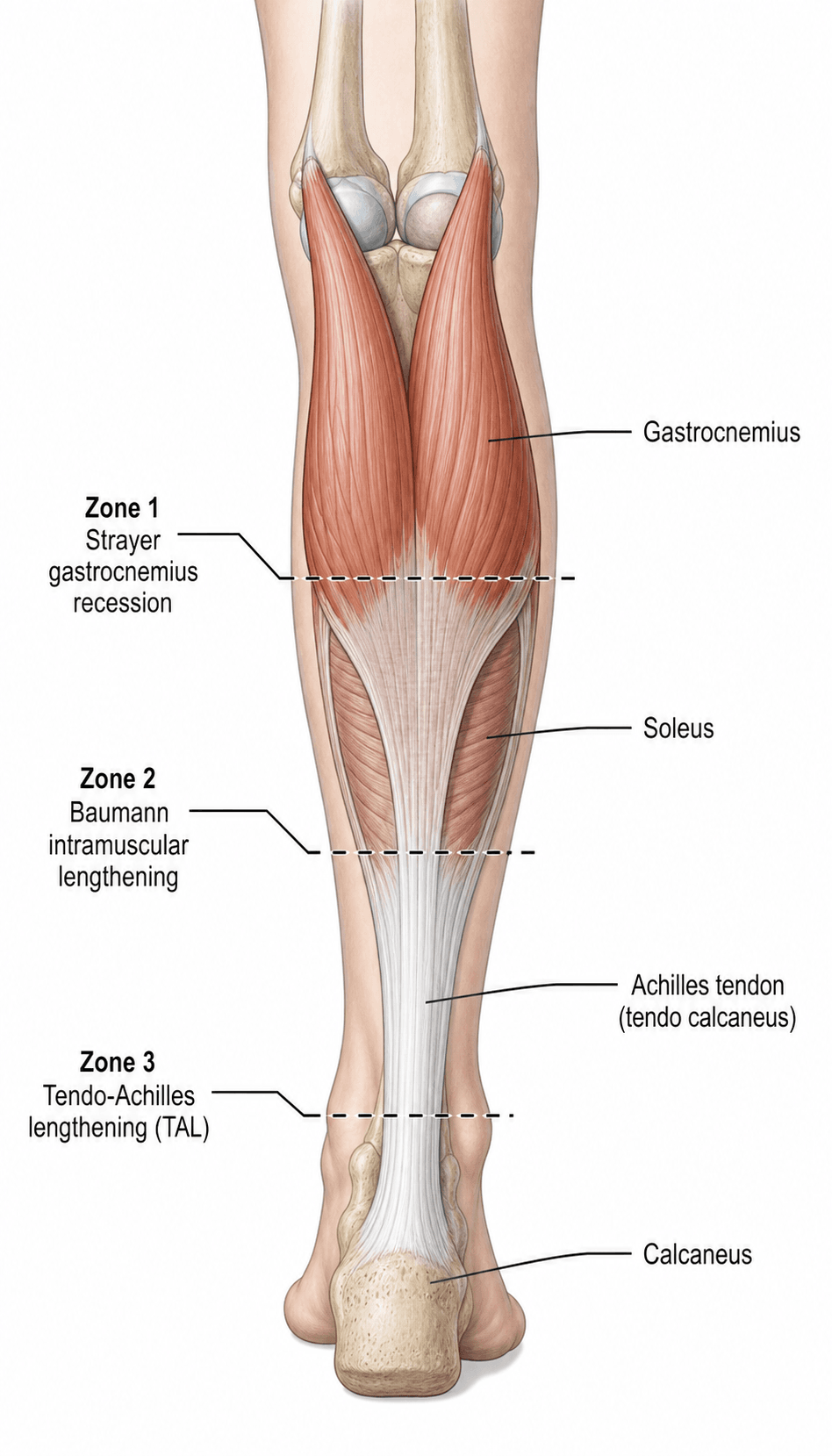 Zone 1, 2 and 3 lengthening levels of the gastrocnemius-soleus-Achilles complex