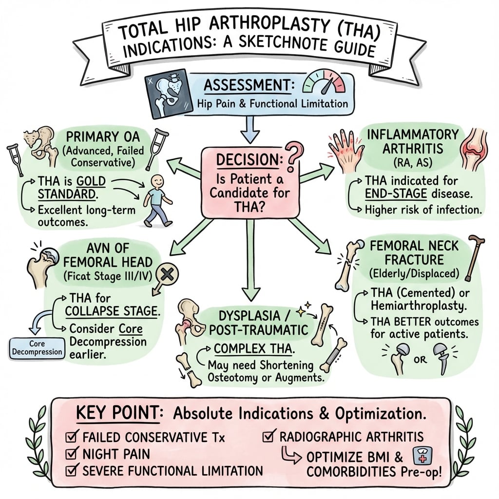 total hip arthroplasty indications management algorithm