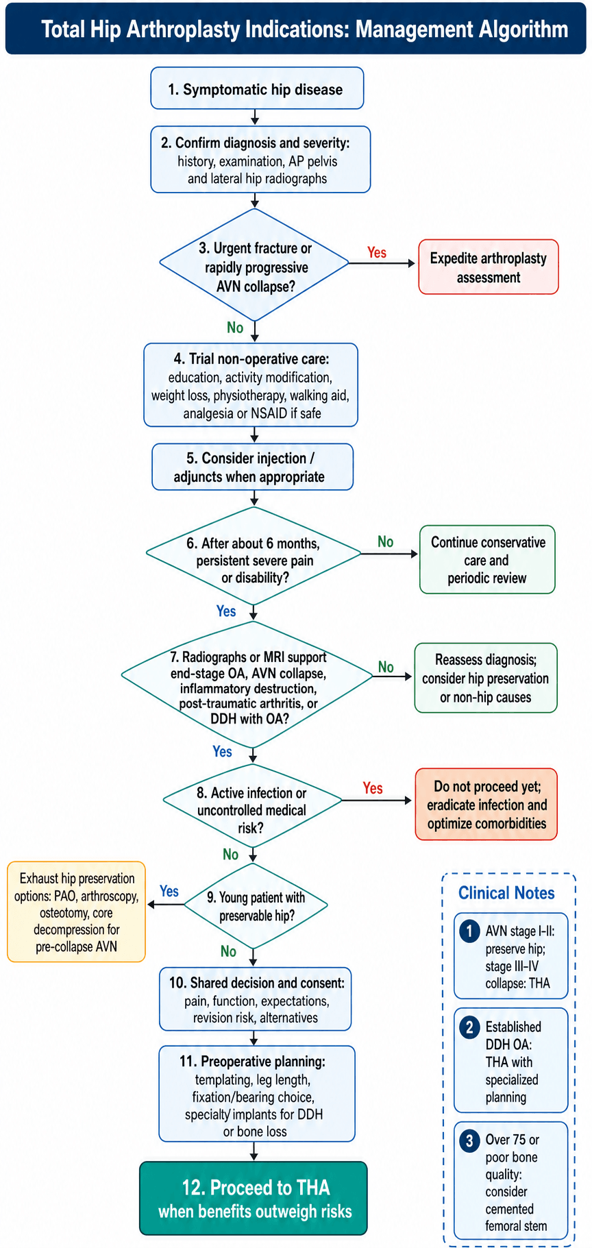 total hip arthroplasty indications management algorithm